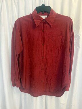 NY Jeans Red Silk Linen Blend Button-Up Shirt S